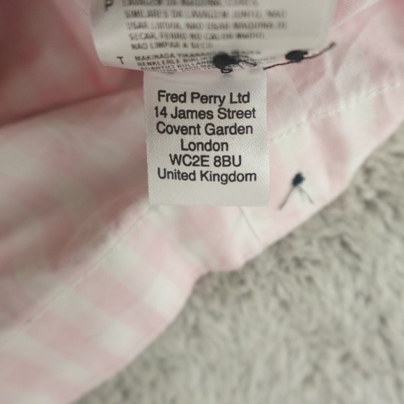 Fred Perry Amy Winehouse Top Womens 42 EU 10 US Pink White Gingham Button Up - Picture 8 of 13